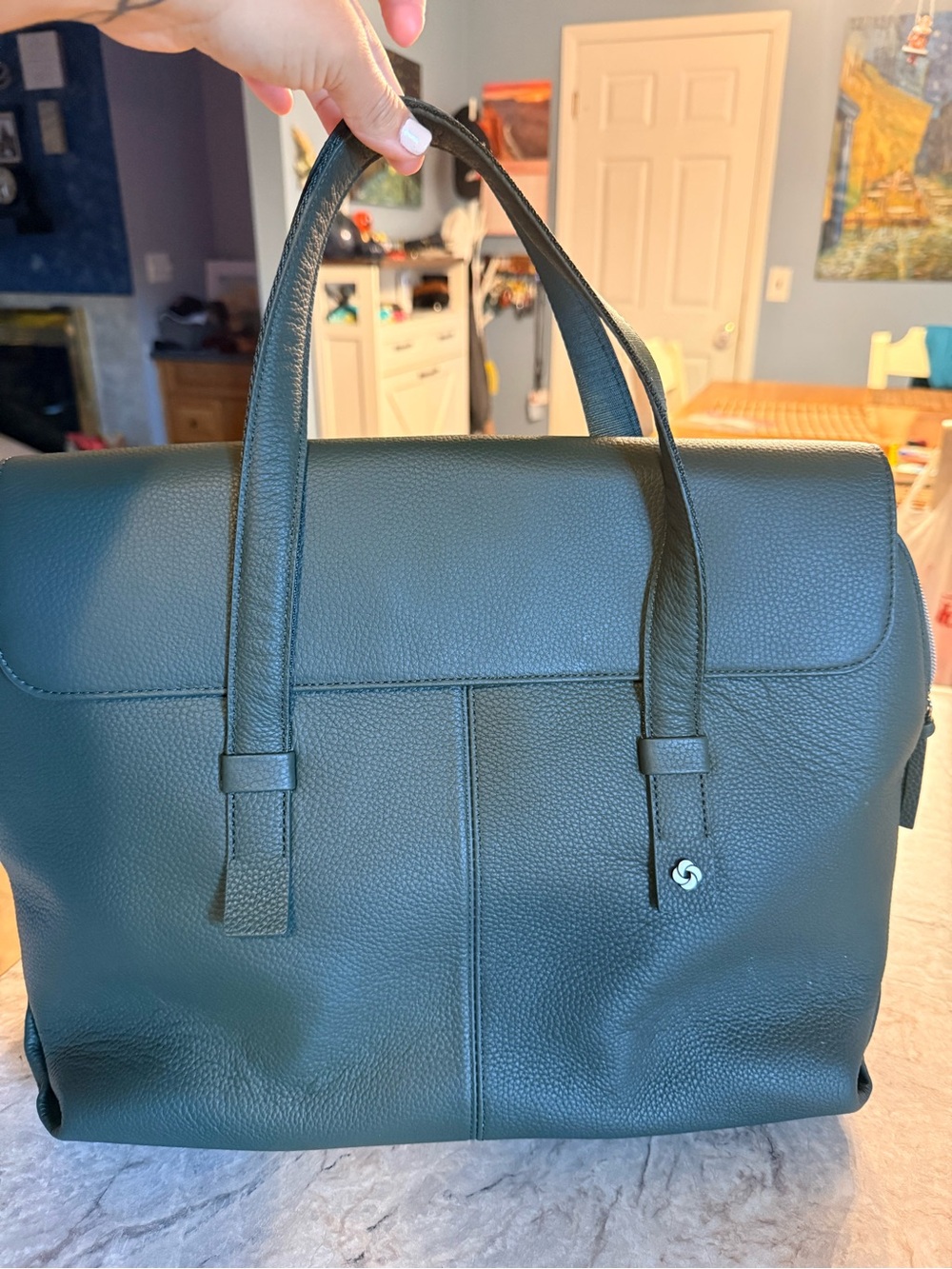 Samsonite Dark Green Pebbled Leather Briefcase Tote